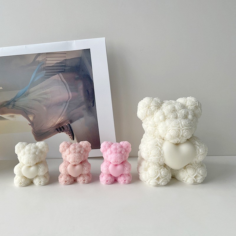 Soap Making Scents - バレンタインデーの愛ローズクマ 3D キャンドルシリコーン型 DIY クマ手作り石鹸石膏アロマキャンドル型家の装飾工芸品