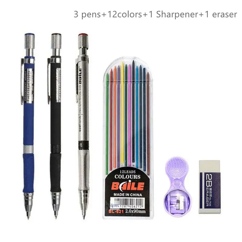 Staedtler Pencil Lumocolor - 2.0mmメカニカルペンシルセット2b自動鉛筆 (色/黒の鉛リフィル付き) 、ドラフト描画、書き込み、クラフト、アートスケッチ用