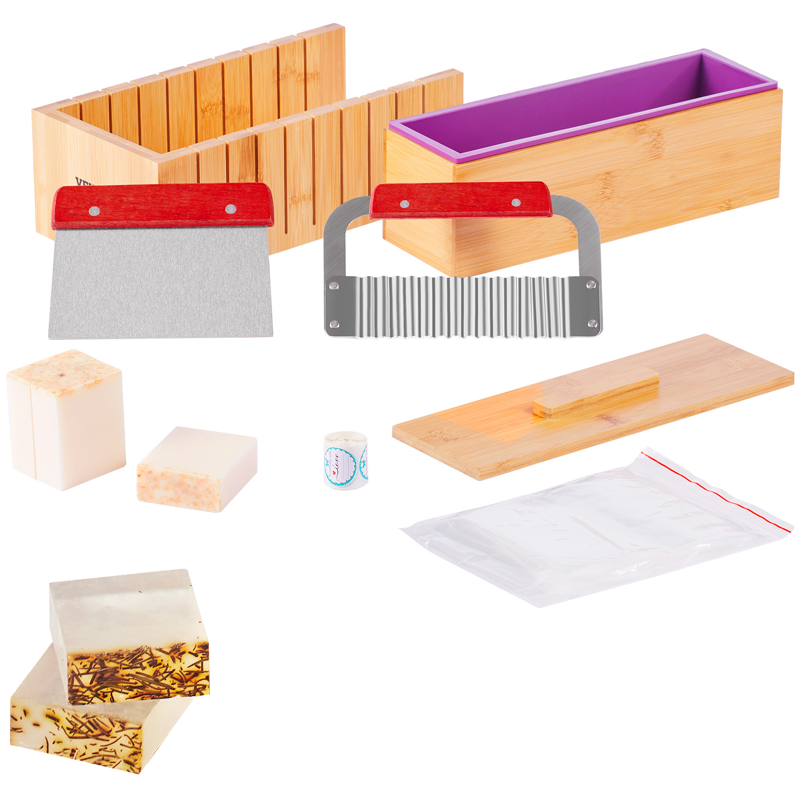 Soap Making Tutorial - VEVOR石鹸作りキット 竹製カッティングボックスとインナーボックス、シリコンモールド、ステンレス製ストレートカッターとウェーブカッター付き
