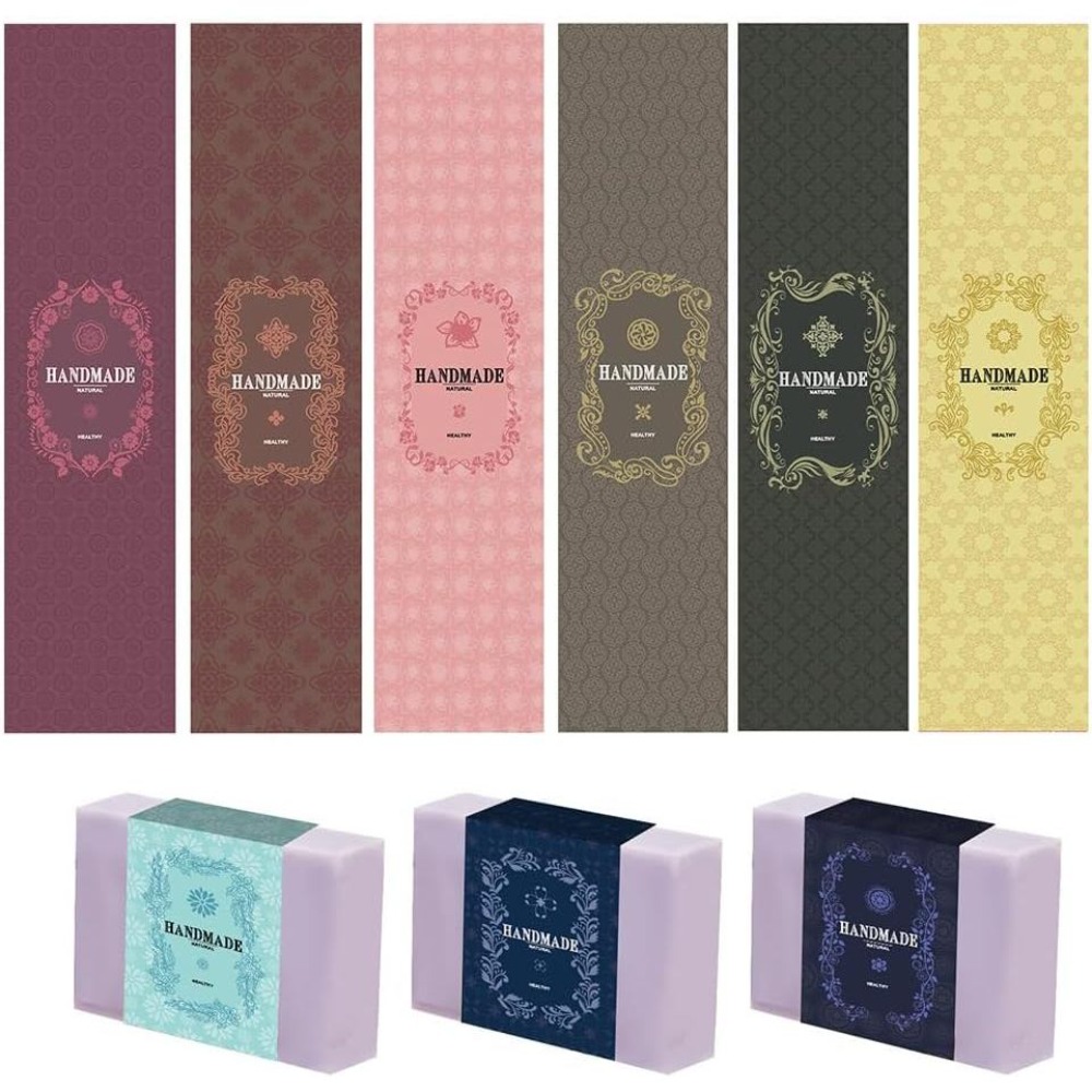 Kraft Soap Label - 90枚入り手作りラップラベルテープ 9種類の花柄クラフト紙石鹸ラッパー 縦型石鹸紙タグ 石鹸スリーブカバー