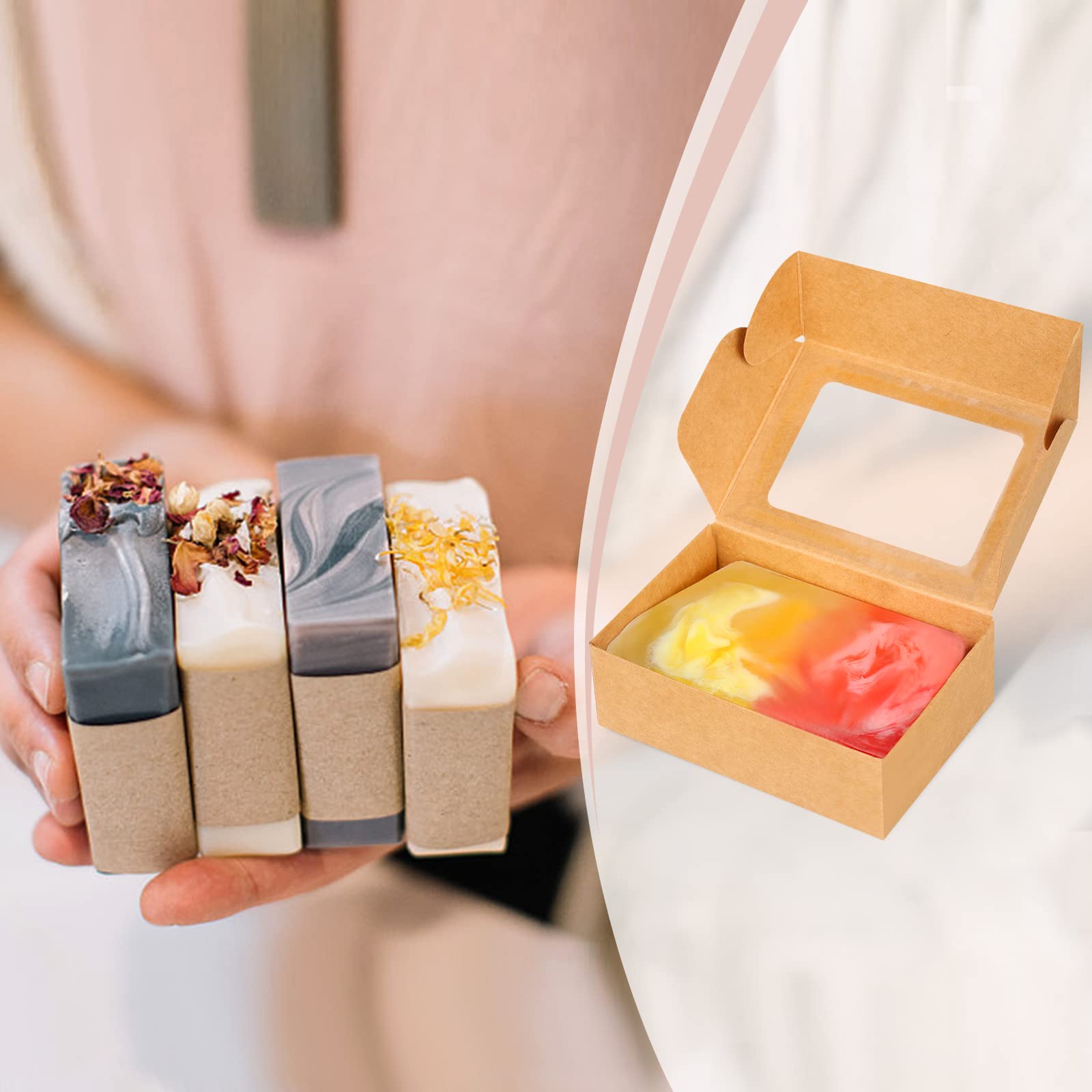 50個入りミニクラフト紙箱 窓付き石鹸包装箱 自家製石鹸、ク - Kraft Soap Label のレビューと価格